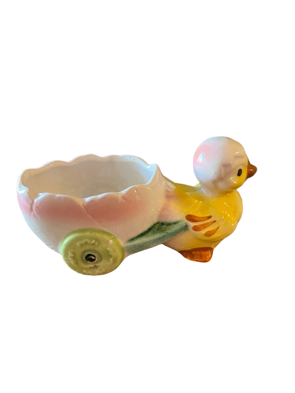 Vintage 1950s Ceramic Easter Chick Pulling Egg Cart Planter - Made in Japan